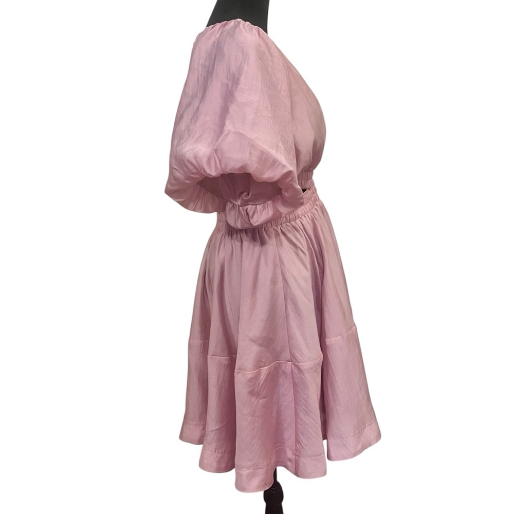 Kourt Pink Puff Sleeve Coquette Faux Two-Piece Dress - Tencel Blend, Size M - Picture 6 of 10